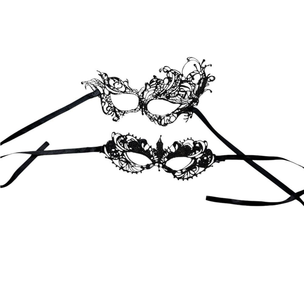 Elegant Black Lace Masquerade Mask 2 Piece New